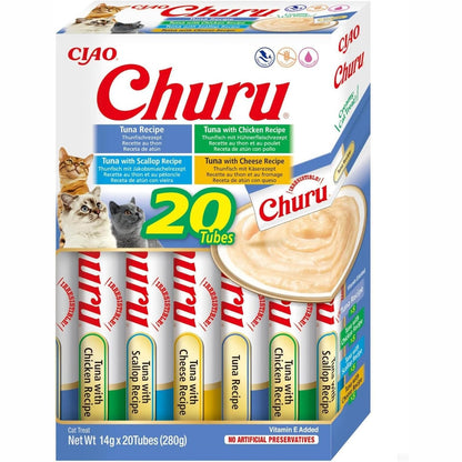224080 - INABA Ushqime për mace Churu, me një përbërës të vetëm me ton, pa drithëra, pa sheqer, 100% mish natyral, 20 x 14g.