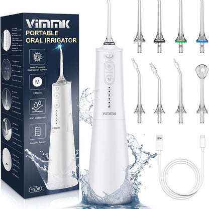 289708 - VIMMKK Pastrues uji elektrik pa tel me 5 mënyra dhe 8 gryka, rikarikueshëm USB-C, IPX7, rezervuar 300 ml, i bardhë i çelët