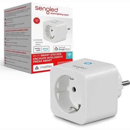 168451 - SENGLED Priza Inteligjente e Pajtueshme me Matter, Funksionon me Alexa, Çiftëzim i Menjëhershëm, Mbështet deri në 2300W, 2.4GHz Wi-Fi, Pako Prej 1 Copë