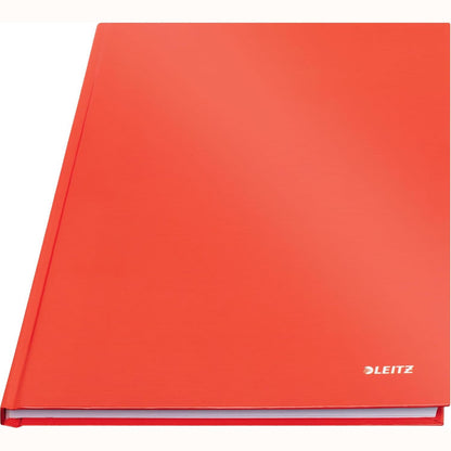 310566 - LEITZ Fletore A4, me katrorë, 160 faqe, 80 fletë letre 80 g/m² e çertifikuar nga FSC, me kapak të fortë dhe rezistent ndaj gërvishtjeve, për zyrë, shkollë ose si ditar, seria Solid, e kuqe e çelët, 46640020