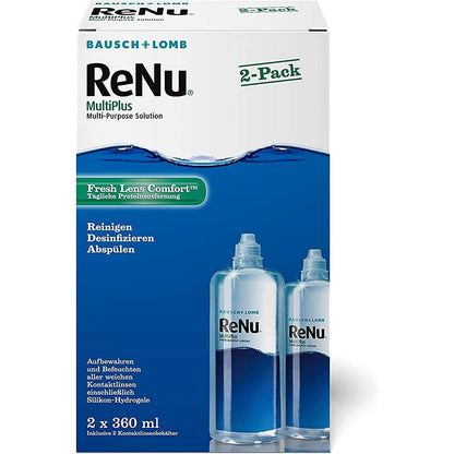 302162 - BAUSCH + LOMB Tretësirë e kombinuar ReNu MultiPlus me heqës proteinash, Pastrues për lente kontakti, Tretësirë për ruajtje, Lente të buta, Pako me 2 copë, 2 x 360 ml