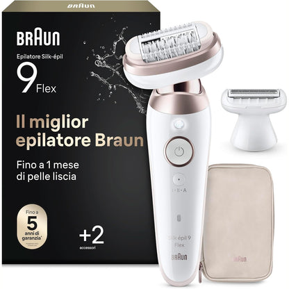 301602 - BRAUN Silk-épil 9 Flex, Depilator për Gra, 9-030 3D, Titan i Bardhë/Rozë, 0.5 kg