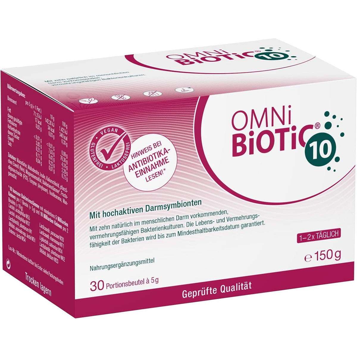 302980 - OMNi BiOTiC 10 Pluhur për florën e zorrëve, 30 racione, Vegan, Pa gluten, Rekomandohet gjatë terapisë me antibiotikë