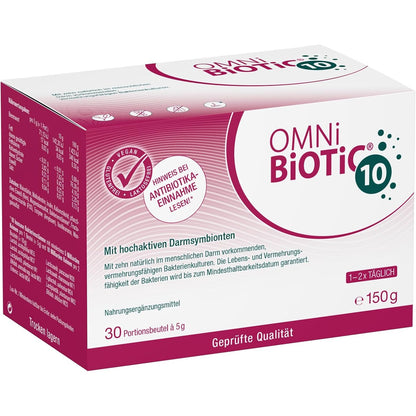 302980 - OMNi BiOTiC 10 Pluhur për florën e zorrëve, 30 racione, Vegan, Pa gluten, Rekomandohet gjatë terapisë me antibiotikë