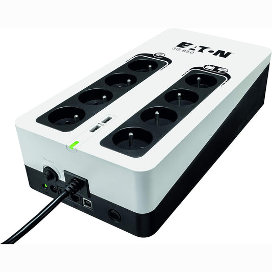 276089 - EATON UPS 3S 850 FR - Mbrojtës nga Rryma - Energji 850VA (8 Priza Franceze, të Heshtura, 2 Porta Ngarkimi USB Tipi-A) - Ndërfaqe USB - Bardhë e Zi (3S850F)