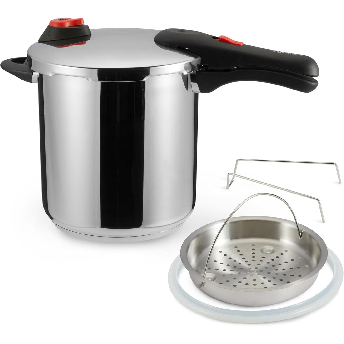 187184 - AMAZON BASICS Tenxhere me Presion prej Çeliku Inox me Avull dhe Unazë Silikoni, Kapaciteti 9L