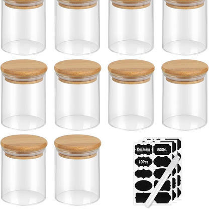 255935 - EFUTURETIME - 10 copë kavanoza qelqi të rrumbullakëta 200 ml, φ6.5 * 8.8 cm, me kapakë bambuje