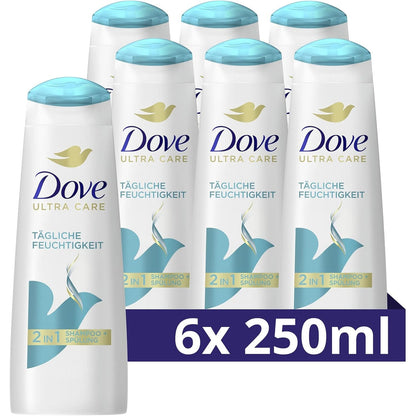 317088 - DOVE Shampo dhe Balsam 2-në-1, 250 ml, Kujdes Intensiv Hidratues, 6 Copë
