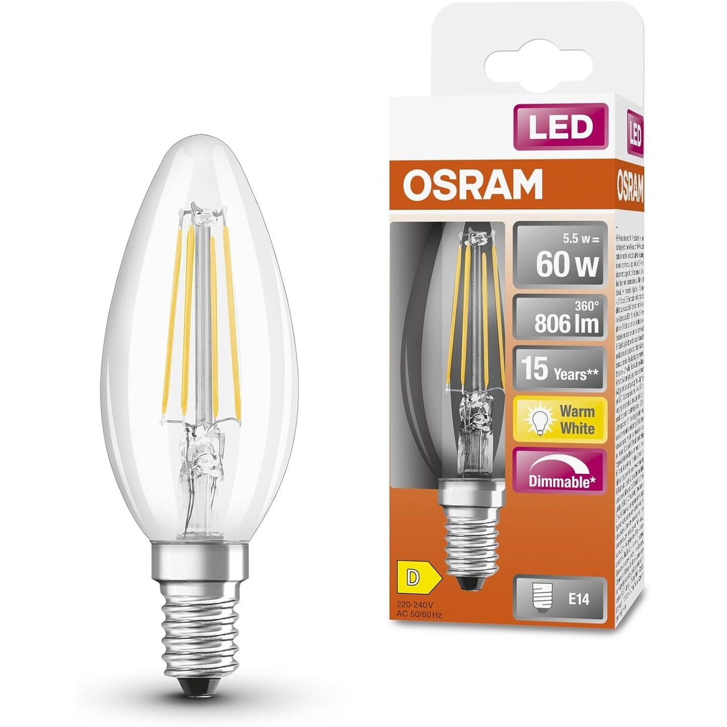 263632 - OSRAM Llampë LED me errësim SuperStar Classic B60, E14, 806 Lumen, 2700K, zëvendësuese për 60W, pako me 1