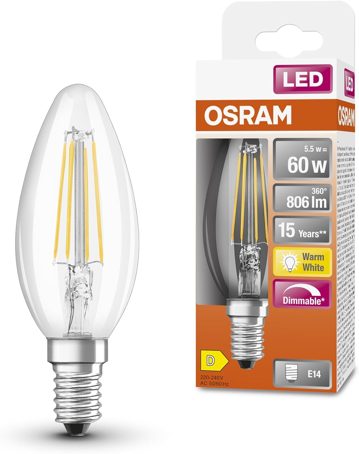 257984 - OSRAM LED SUPERSTAR CLASSIC B60, E14, 806 LUMEN, 2700K, ZËVENDËSUESE PËR LLAMBAT 60W, 1 PAKO