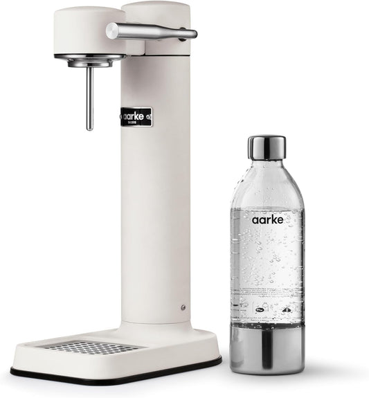 245040 - AARKE Karbonator 3, karbonator uji prej çeliku inox, përfundim modern të bardhë mat, shishe PET 1L pa BPA, prodhues uji të gazuar, i pajtueshëm me cilindra CO2 60L