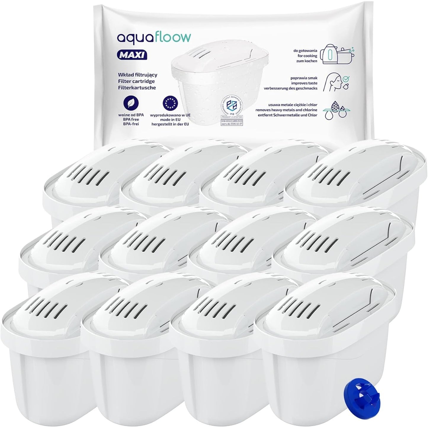 222015 - Aquafloow Set me 11 fishekë filtri uji, I pajtueshëm me Brita Maxtra+, Maxtra Pro, Marella, Style, Elemaris, Zvogëlon klorin, gëlqeren, metalet e rënda