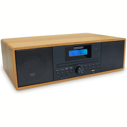 309551 - MOOOV 477380 - Sistem Mikro HiFi Bluetooth, Akordues radio FM, CD player, USB me telekomandë, sistem mini stereo me efekt druri