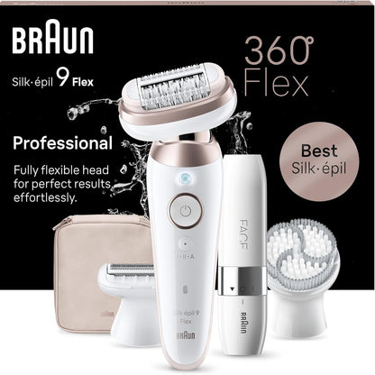 274837 - BRAUN SILK-ÉPIL 9 FLEX, Depilator për Gra, 9-306 3D, Titan i Bardhë/Rozë, Makinë Rroje, Mini Rroje, Pajisje Eksfolimi