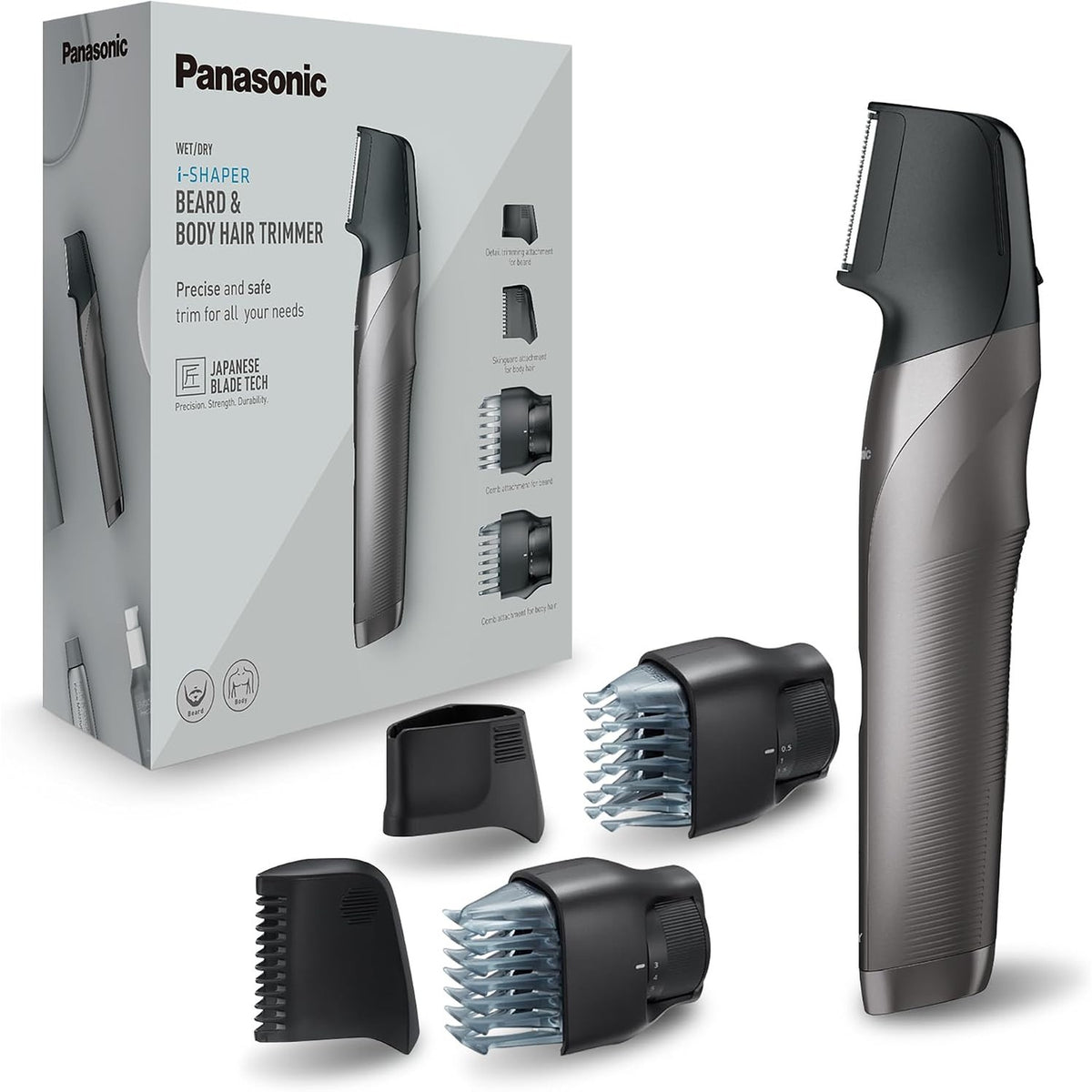 297917 - PANASONIC ER-GY60-H503 Makinë prerëseje precize për mjekër 3-në-1, e rikarikueshme, çelik inox, 4 aksesorë, argjendi