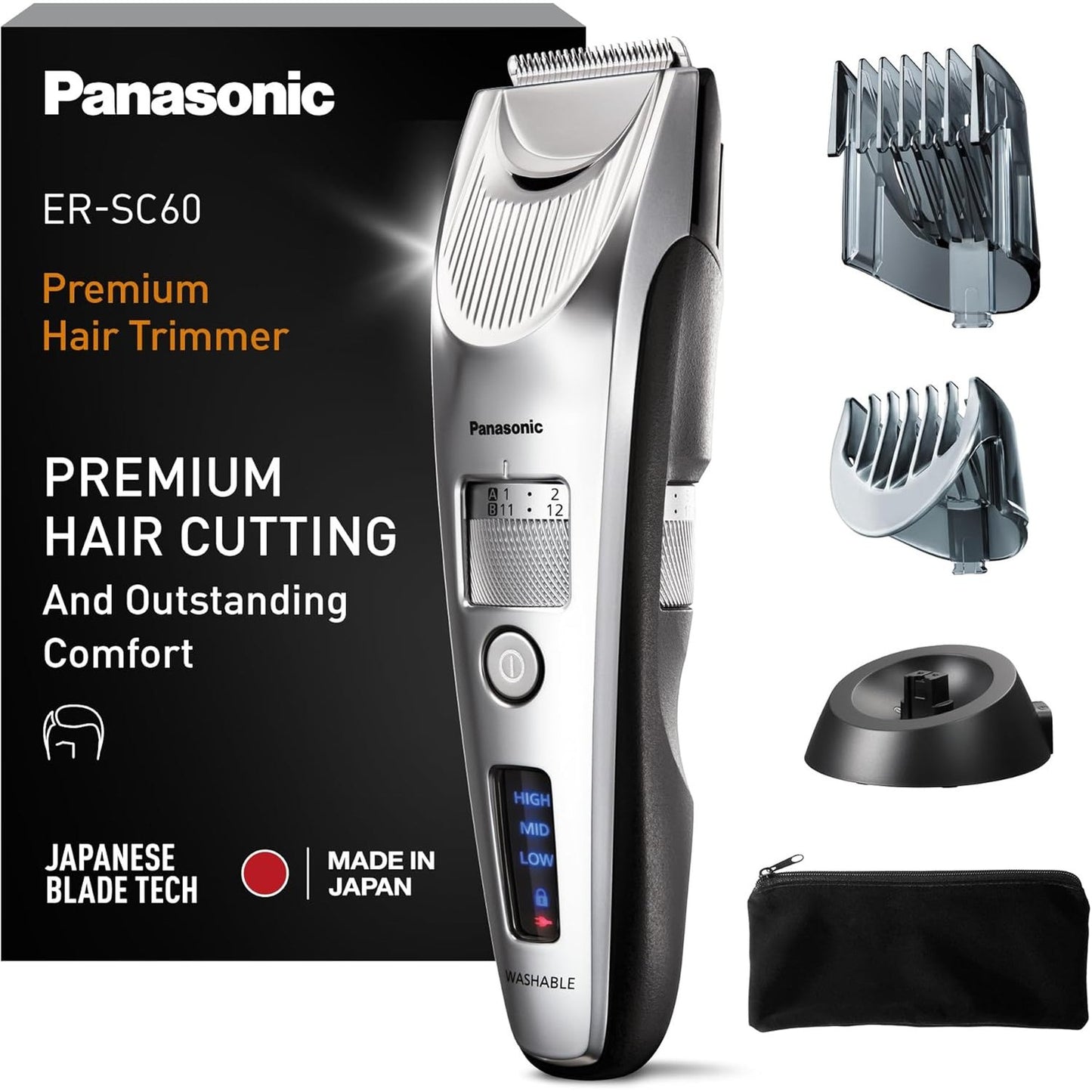 274860 - PANASONIC ER-SC60-S803, Makinë Prerëse Flokësh për Meshkuj, Portative, 20 Gjatësi të Rregullueshme, Argjendi