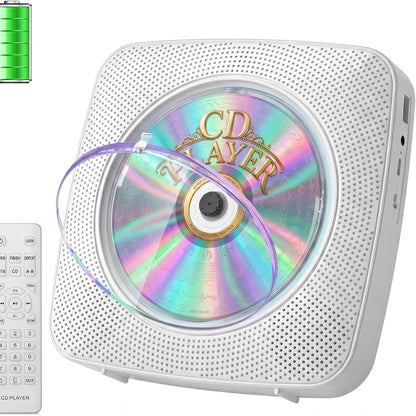 295175 - Gueray CD Player Portativ me Bluetooth 1800mAh, CD Player me dy altoparlantë, telekomandë, mbulesë rezistent ndaj pluhurit, ekran, radio FM, kohëmatës, USB, hyrje Aux, e bardhë