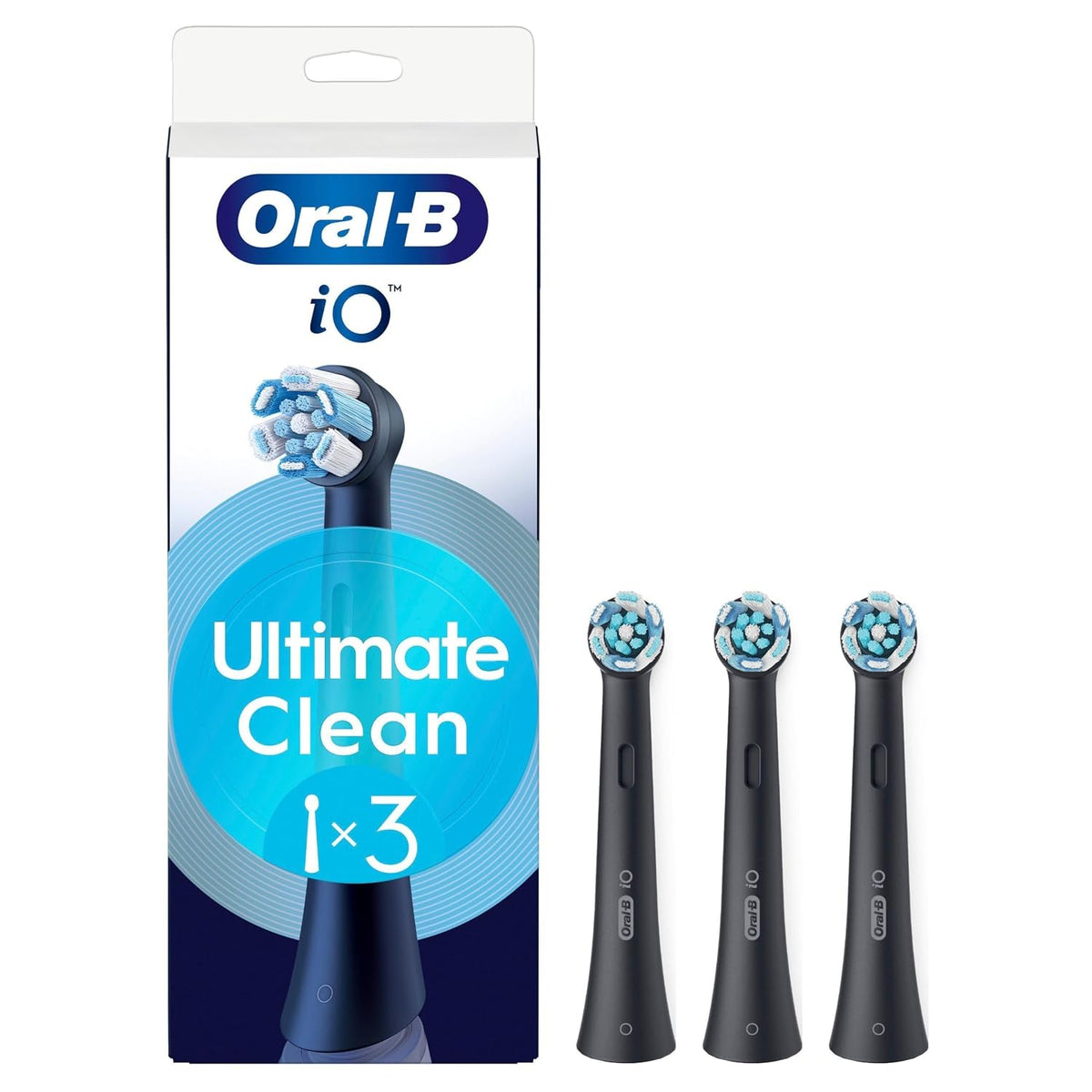 336419 - ORAL-B Koka Zëvendësuese iO Series Ultimate Clean të Zeza, 3 Koka të Rrumbullakëta Origjinale për Furçë Dhëmbësh Elektrike, Qime të Kryqëzuara, Heqje Pllake