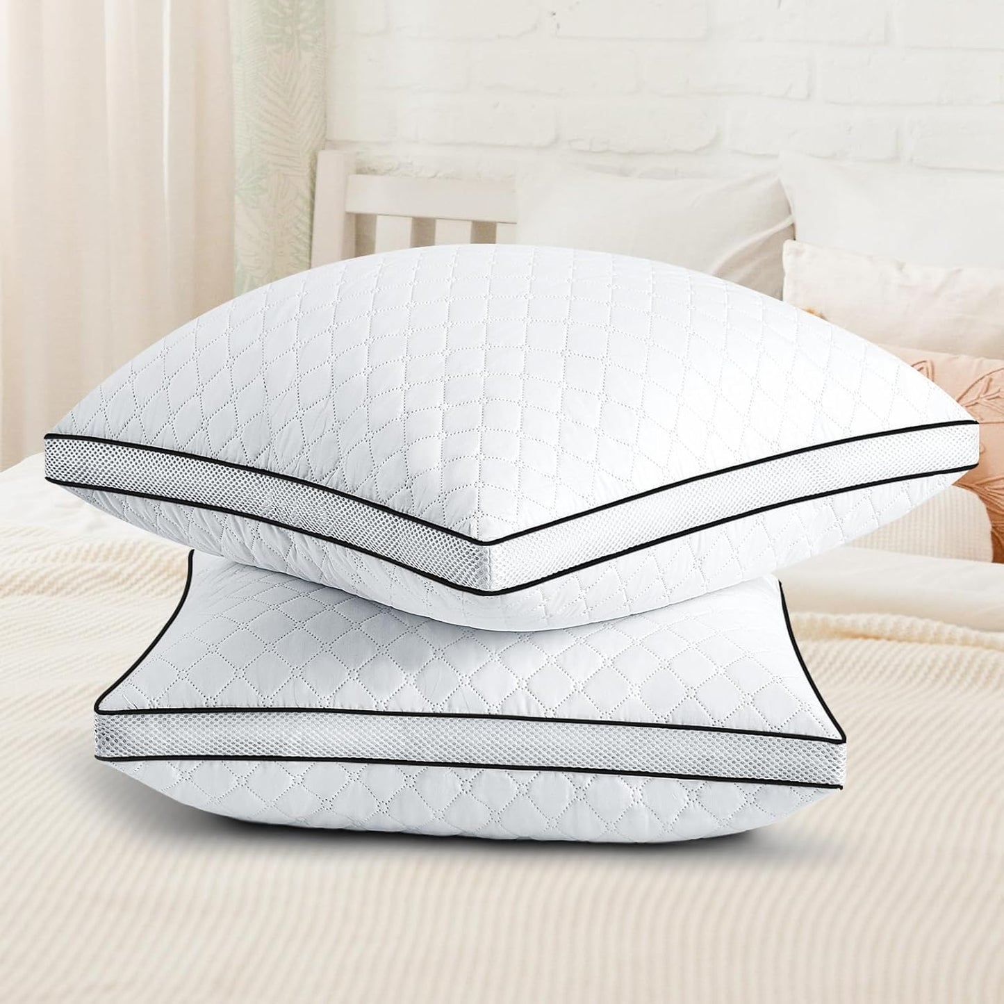 245509 - SLYBEAR Jastëk 80x80 cm me 2 copë, jastëk ortopedik anësor për gjumë, mbushje premium, jastëk qafe që merr frymë, për gjumë, për ulje, për shtrat, i butë dhe mbështetës, i lahet