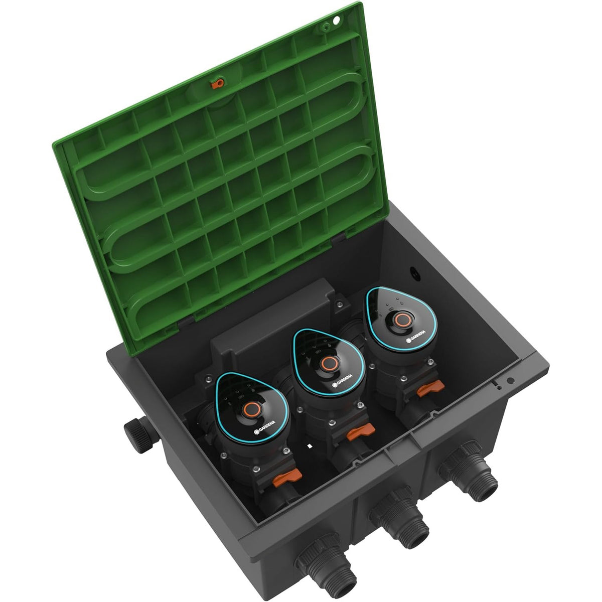 312474 - GARDENA Kit Kutie Valvulash Bluetooth 9V Kuti montimi në tokë për instalim nëntokësor të valvulave të ujitjes që punojnë me bateri, të programueshme nëpërmjet një aplikacioni (1286-20)