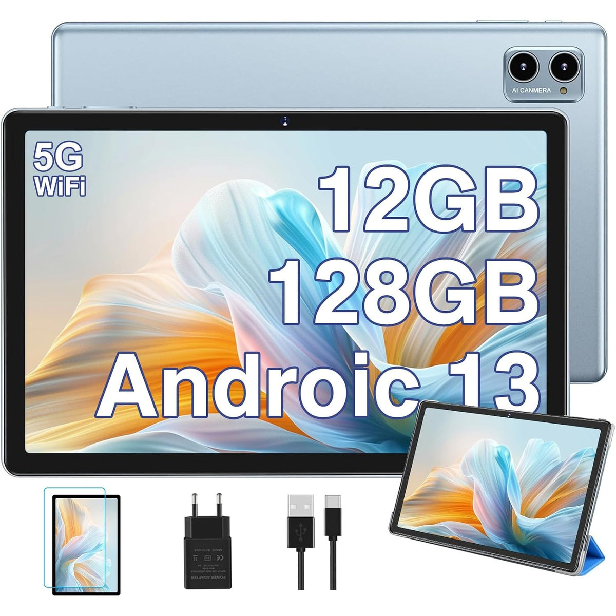 295816 - OANGCC - Tableti Android 13 10 Zoll - 12(6+6) GB RAM + 128GB (TF 512GB/1TB) - 5G + 2.4G WiFi, BT 5.0, Octa-Core 2.0GHz, 6000mAh, 5MP+8MP - Ngjyra: Blu