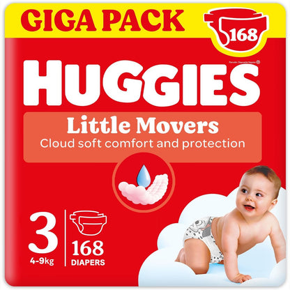 336020 - HUGGIES Little Movers, 168 pelena, Madhësia 3 (4-9 kg), Giga Pack