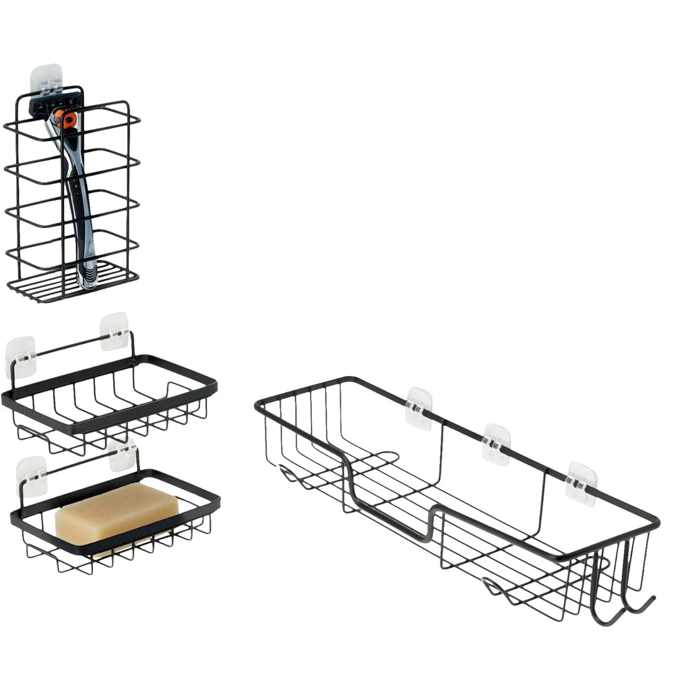 256382 - AMAZON BASICS Raft dushi prej çeliku inox, vetëngjitës, pako me 5 copë, e zezë