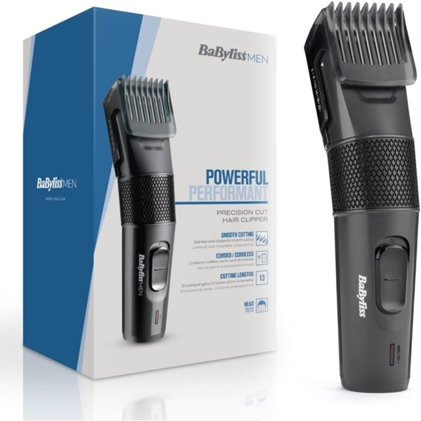 316497 - BABYLISS Makinë prerëse flokësh E786E, pa tel, 0.5-24 mm, 13 cilësime gjatësie, 60 minuta kohëzgjatje, teh çeliku inox, e zezë