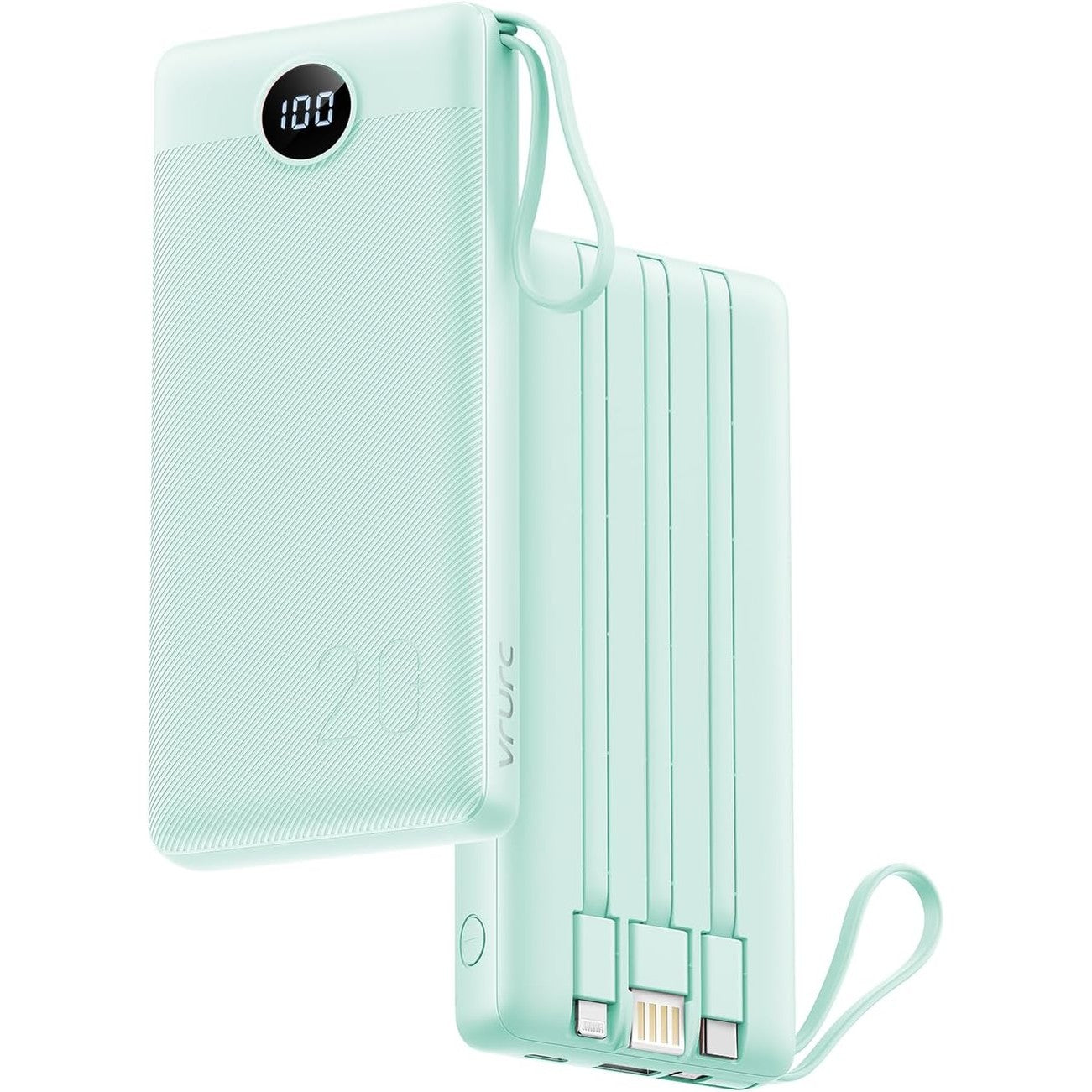 266361 - VRURC Bankë energjie 20000mAh me karikim të shpejtë 22.5W, me kabllo, ekran LED USB C, e pajtueshme me iPhone, Huawei, Samsung - Jeshile