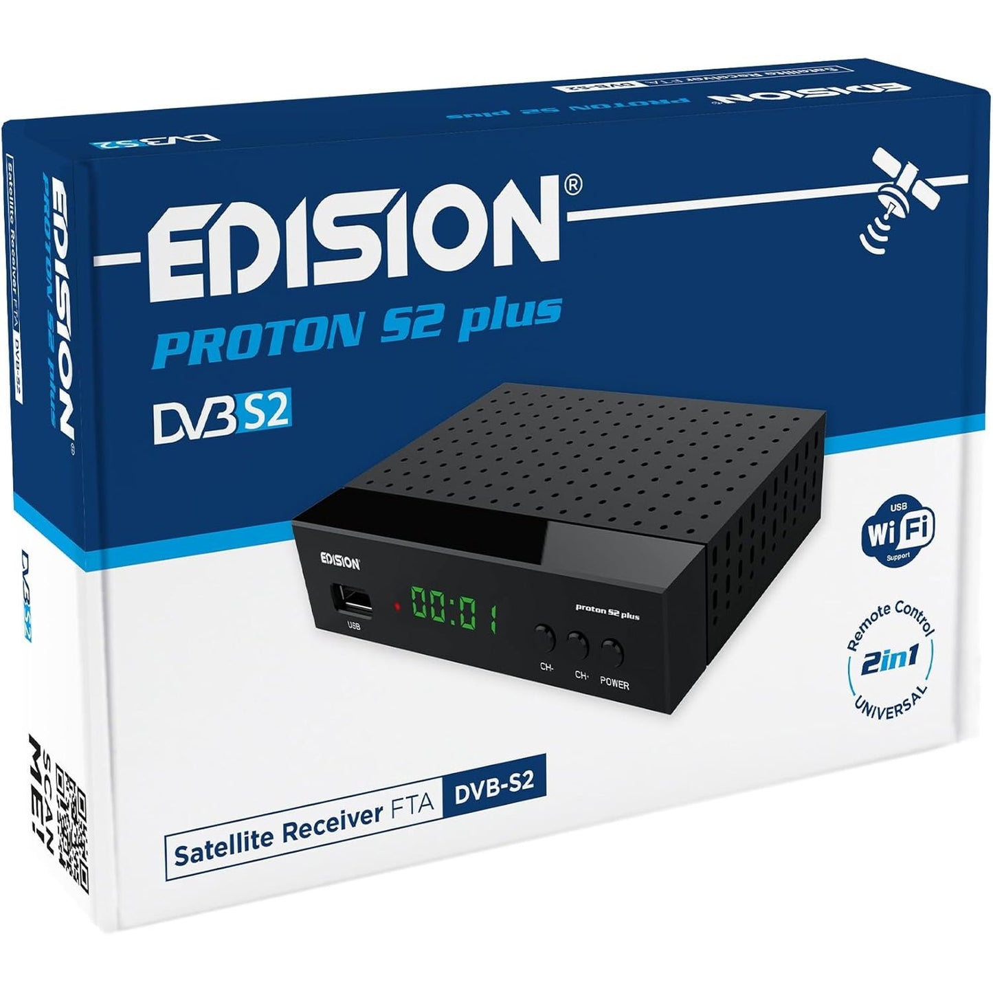 276642 - EDISION Proton S2 Plus Full HD DVB-S2 FTA - Marrës Satelitor, Mbështetje Unicable, USB Wi-Fi, LAN, HDMI, SCART, SPDIF, IR, USB Media Player, Telekomandë Universale 2-në-1