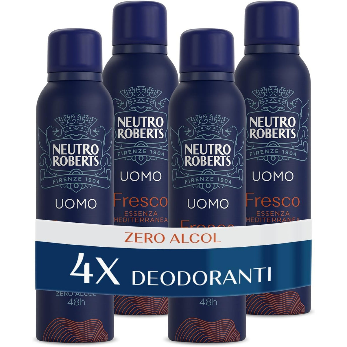 311725 - NEUTRO ROBERTS Deodorant Sprej për Burra Mediterranean Essence, me Anti-Erë, Zero Alkool, 150 ml - 4 copë