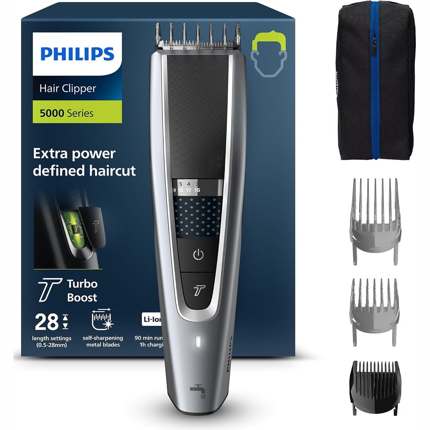 316252 - PHILIPS Makinë prerëse flokësh Seria 5000, larëshme, teknologji Trim-n-Flow Pro (HC5630/15)