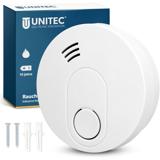 164689 - UNITEC Detektor Tymi, i Çertifikuar sipas DIN EN 14604, VdS 3131, Q-Label, Bateri me Jetëgjatësi 10 Vjet, Tregues Akustik dhe Vizual, Funksion Testimi Manual, Alarm 85 dB, i Bardhë