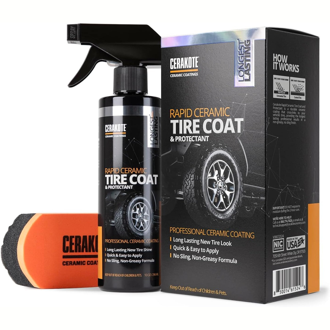 289007 - CERAKOTE Rapid Ceramic Tire Coat, 10oz, veshje qeramike për goma, ngjyrë e zezë, aplikim i lehtë