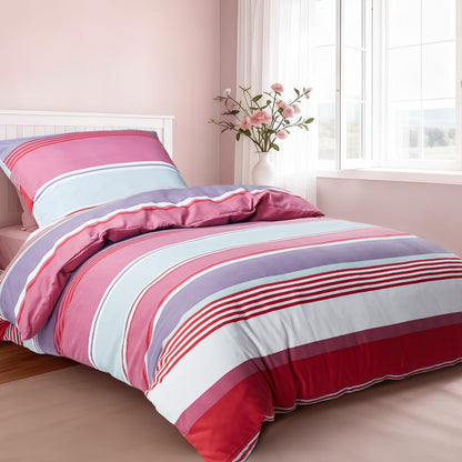 169039 - HENGWEI - Set i Ngrohtë Çarçafësh Mikrofibre 135x200cm, 2 Copë me Mbuslësë Jastëku 80x80cm, Të Kuqe dhe të Bardha me Vija