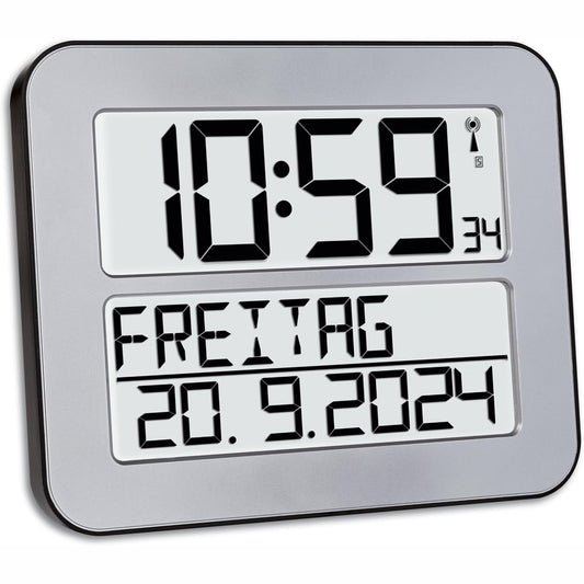 221696 - TFA Dostmann Orë muri me radio Timeline Max, 60.4512.54, 25.8 x 3 x 21.2 cm, Argjendi