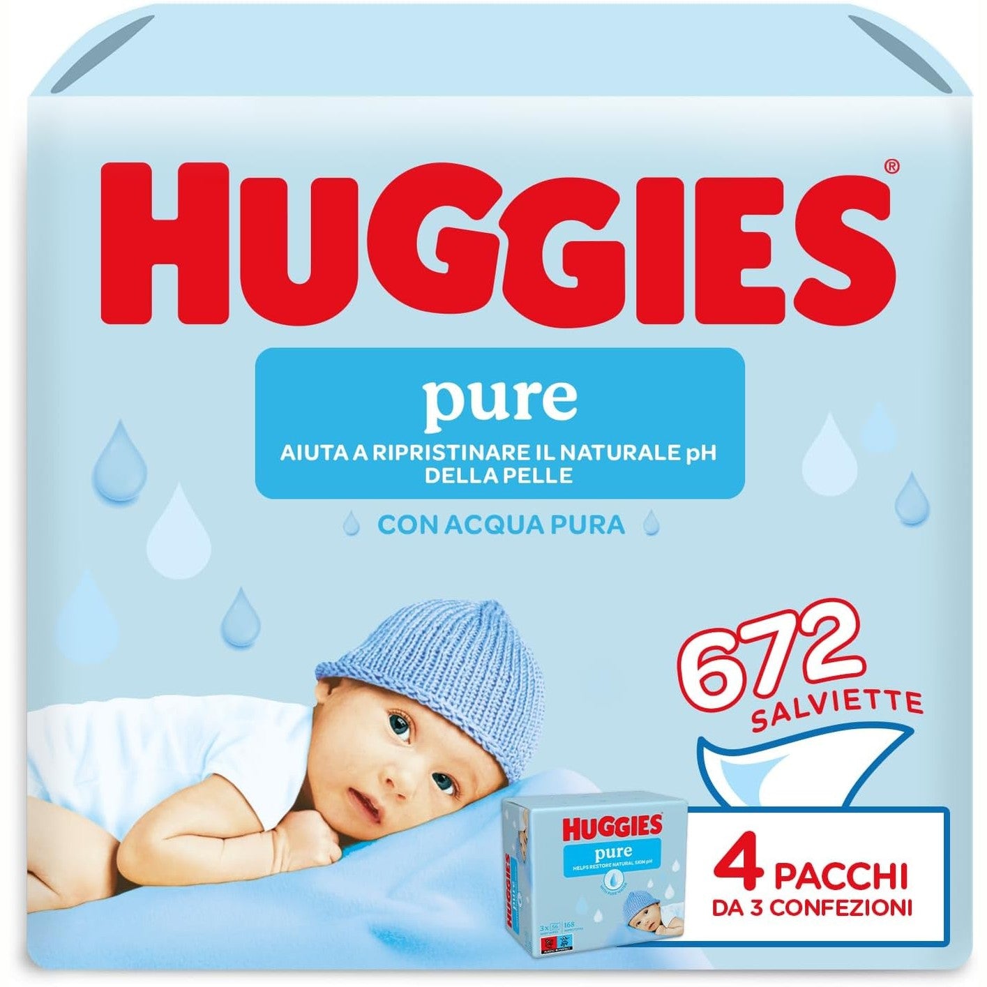 271546 - HUGGIES Peceta natyrale për fëmijë - 672 copë (12 x 56), 99% ujë i pastër, hipoalergjike, të testuara dermatologjikisht