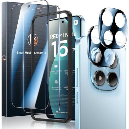269440 - LK Mbrojtës ekrani për Xiaomi Redmi Note 15 Pro 5G, 2 copë mbrojtës qelqi të temperuar, 2 copë mbrojtës kamerash, film HD i qartë me zhbllokim me gjurmë gishtash