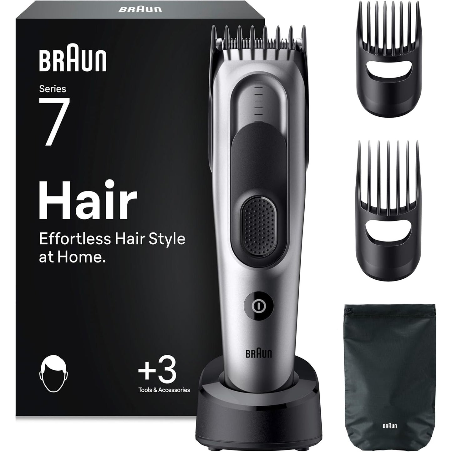 274952 - BRAUN Makinë prerëse flokësh pa tel HC7590, gri, 17 cilësime gjatësie, jetëgjatësi baterie 50 minuta, rezistente ndaj ujit, përfshin 5 aksesorë shtesë, tehe ultra të mprehta