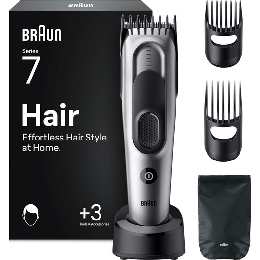 274952 - BRAUN Makinë prerëse flokësh pa tel HC7590, gri, 17 cilësime gjatësie, jetëgjatësi baterie 50 minuta, rezistente ndaj ujit, përfshin 5 aksesorë shtesë, tehe ultra të mprehta