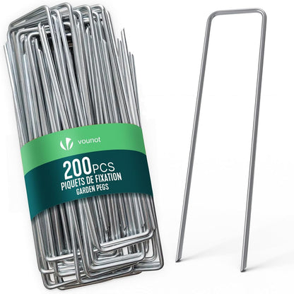 314410 - VOUNOT® Pako me 200 kunja fiksuese metalike të galvanizuara, kapëse kopshti në formë U-je, 150x30 mm, Ø 3 mm, për pëlhurë kundër barërave të këqija, gardhe, rrjeta, mushama, bar artificial dhe tuba ujitjeje