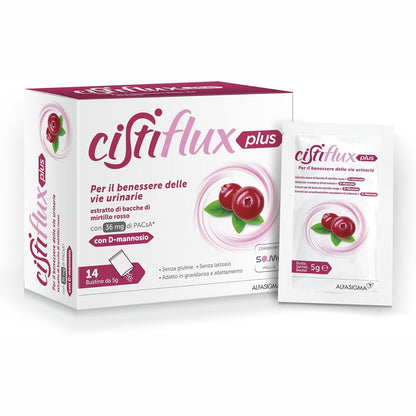272070 - CISTIFLUX PLUS, Suplement me Ekstrakt Boronicë, Boronicë Amerikane dhe D-manozë, 14 Bustina, Aromë Manaferrash të Egra