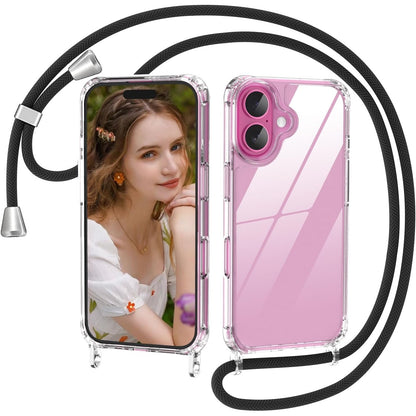 300194 - Nupcknn Mbrojtëse për iPhone 16 me litar, Mbrojtëse transparente kundër verdhimit, rezistente ndaj goditjeve me rrip të rregullueshëm për qafën, Mbrojtëse e plotë