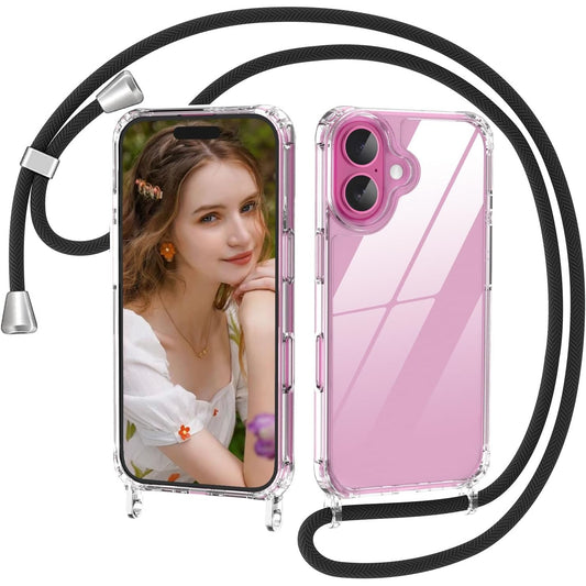 300194 - NUPCKNN Mbrojtëse për iPhone 16 me litar, Mbrojtëse transparente kundër verdhimit, rezistente ndaj goditjeve me rrip të rregullueshëm për qafën, Mbrojtëse e plotë