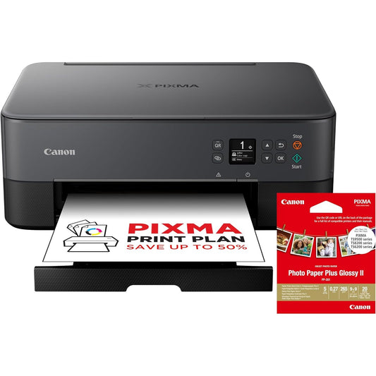 126331 - CANON PIXMA TS5350i në Ngjyrë të Zezë, Printer 3-në-1 me Wi-Fi, Fotokopjues dhe Skaner, i Pajtueshëm me PIXMA PRINT PLAN, Printim Fotografish pa Bordura, Përfshin Letër Fotografike PP-201 9x9cm