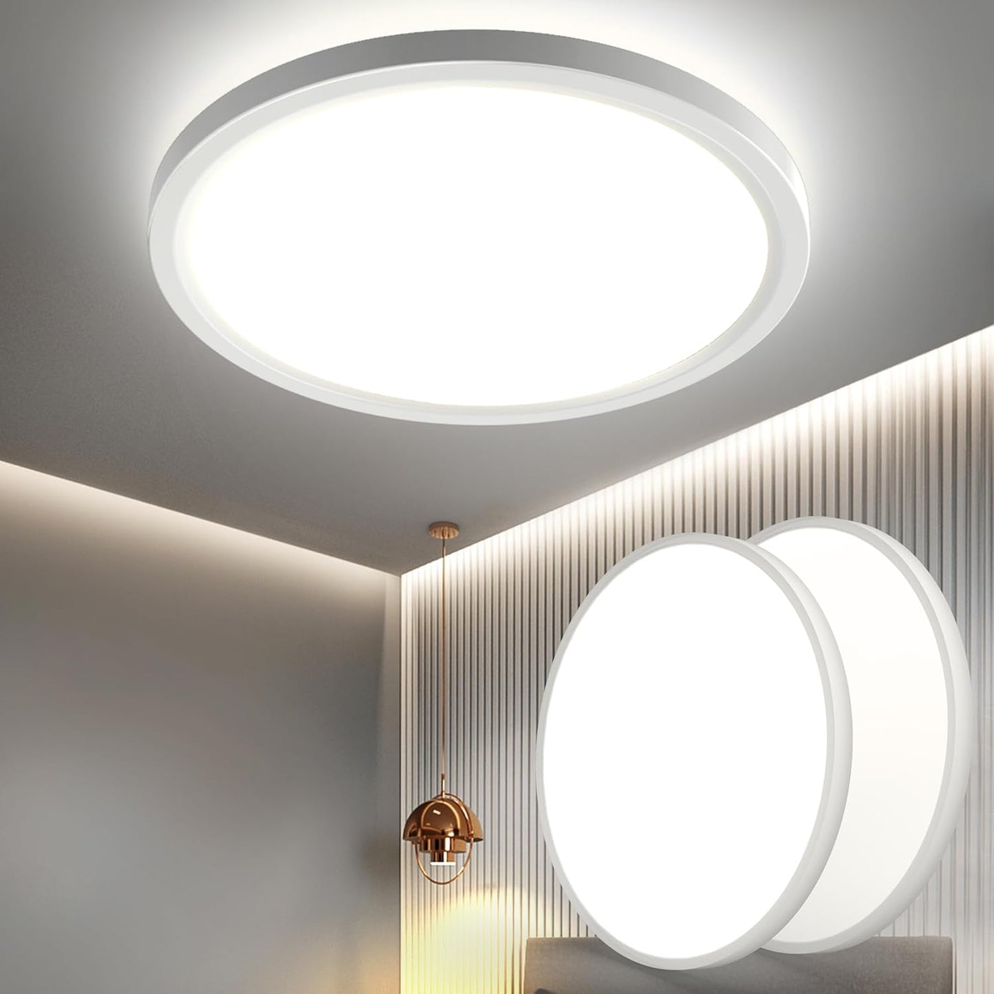 200567 - OTREN LED Dritë Tavani 4000K, e Rrumbullakët, Dimenzionet Ø23cm, Përshtatshme për Banjo, Dhomë Gjumi, Kuzhinë, Dhomë Ndenjeje, Zyrë, Ballkon - Set Prej 2