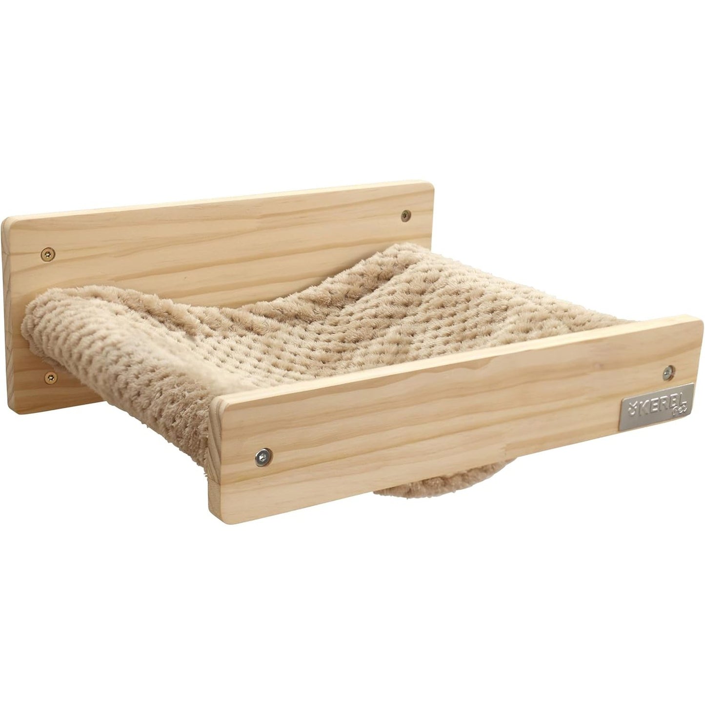 209991 - KERBL Hamak prej Druri për Kafshë Shtëpiake (Ngjyrë Natyrale/E Errët, 38 x 33.5 x 16 cm, Kapacitet Maksimal i Ngarkesës 6 kg, Material Pelush i Butë, i Përshtatshëm për Montim në Mur, Mbulesë e Larëshme, Lodër Maceje) Modeli 80917