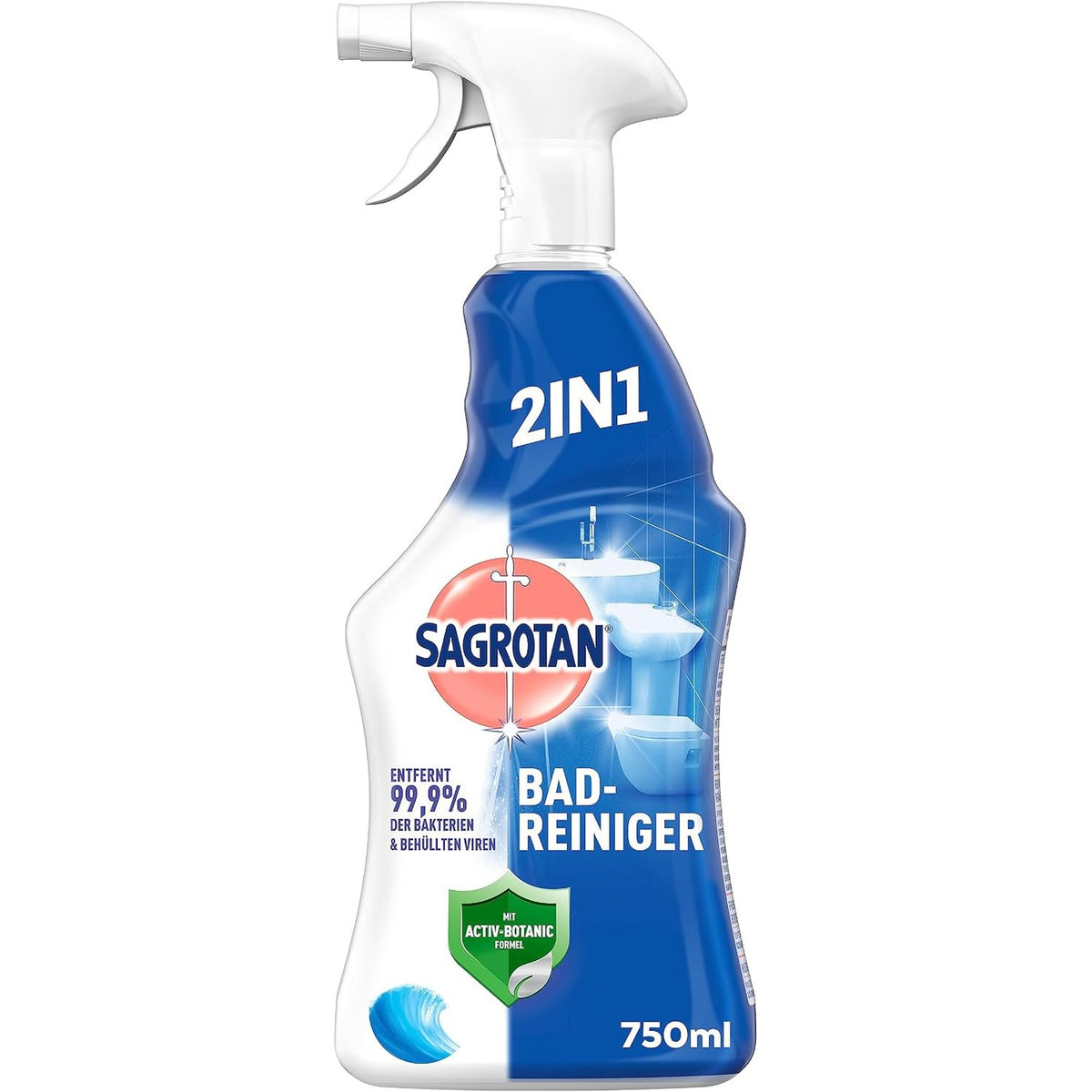 308453 - SAGROTAN, Pastrues Banjoje Ocean Fresh 750ml, Dezinfektues 2-në-1 me Fletë Anti-Pistë