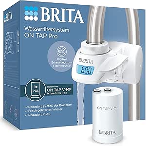 183324 - SISTEMI I FILTRIMIT TË UJIT BRITA ON TAP Pro V-MF me 1 Fishek Filtri 600L - Pa Baktere në 99.99%, Zvogëlon PFAS, Kohëmatës Dixhital LCD me Numërim Mbrapsht