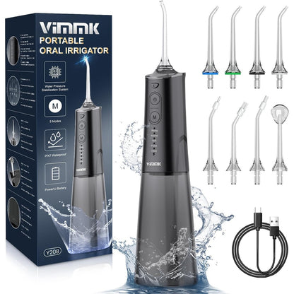 316466 - VIMMK Ujitës Elektrik pa Tel për Ujitje Orale me 5 Mënyra & 8 Gryka, i Rikarikueshëm USB-C, IPX7 i Rezistueshëm ndaj Ujit, Rezervuar Uji 300ML (i Zi)